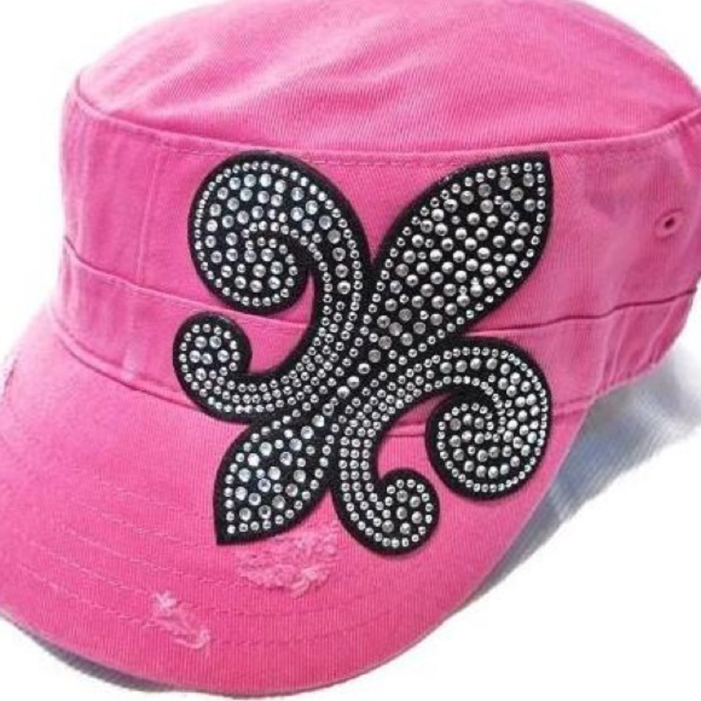 New with tags! Pink Fleur bling distressed cadet cap.
